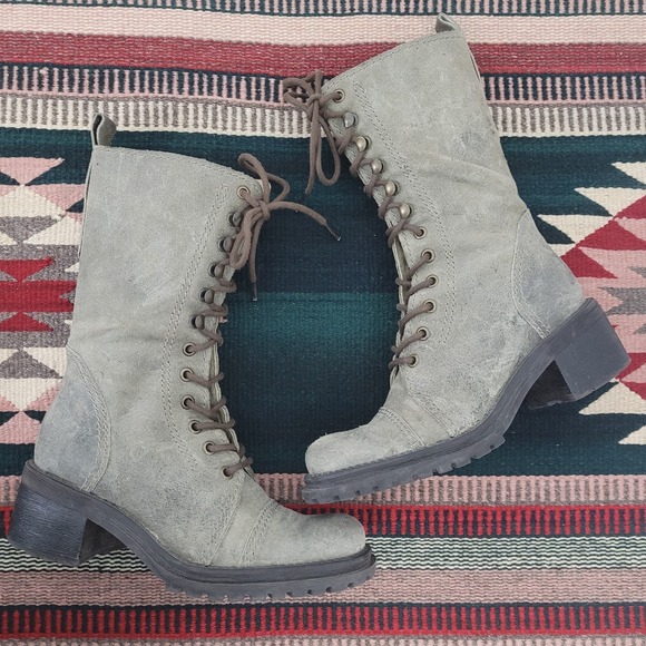 Esprit Shoes - Vintage 1990s Esprit Military Combat Lace Up Boots Sz 7 Green Chunky Trooper